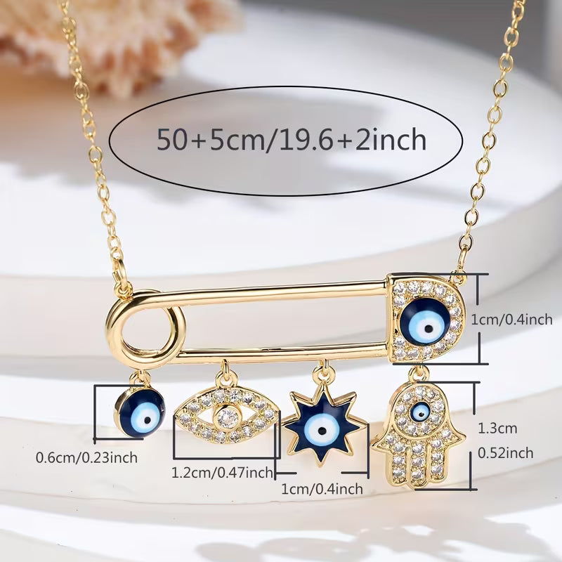 Blue Eyes & Star Bangle Motifs Pendant Necklace