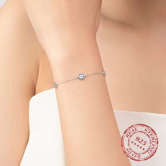 925 Sterling Silver Three Evil Eye Bracelet