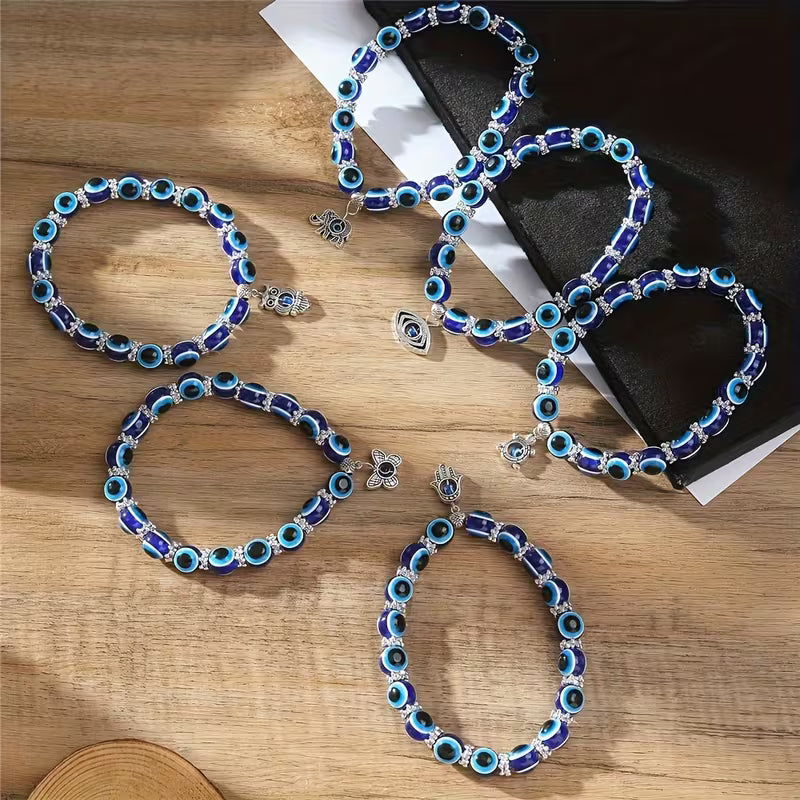 Evil Eye Elastic Beaded Pendant Anklet