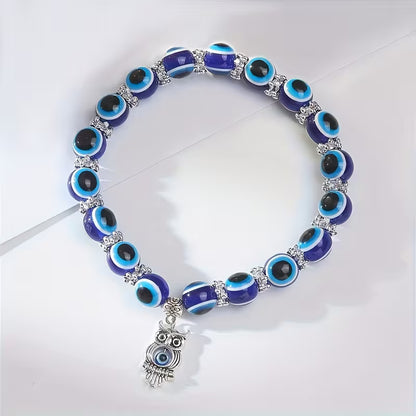 Evil Eye Elastic Beaded Pendant Anklet