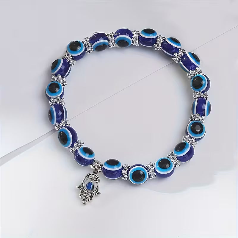 Evil Eye Elastic Beaded Pendant Anklet