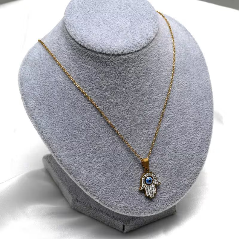 Hamsa Hand Evil Eyes Pendant Necklace