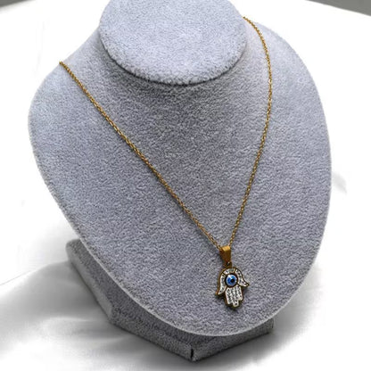 Hamsa Hand Evil Eyes Pendant Necklace