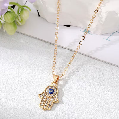 Hamsa Hand Evil Eyes Pendant Necklace
