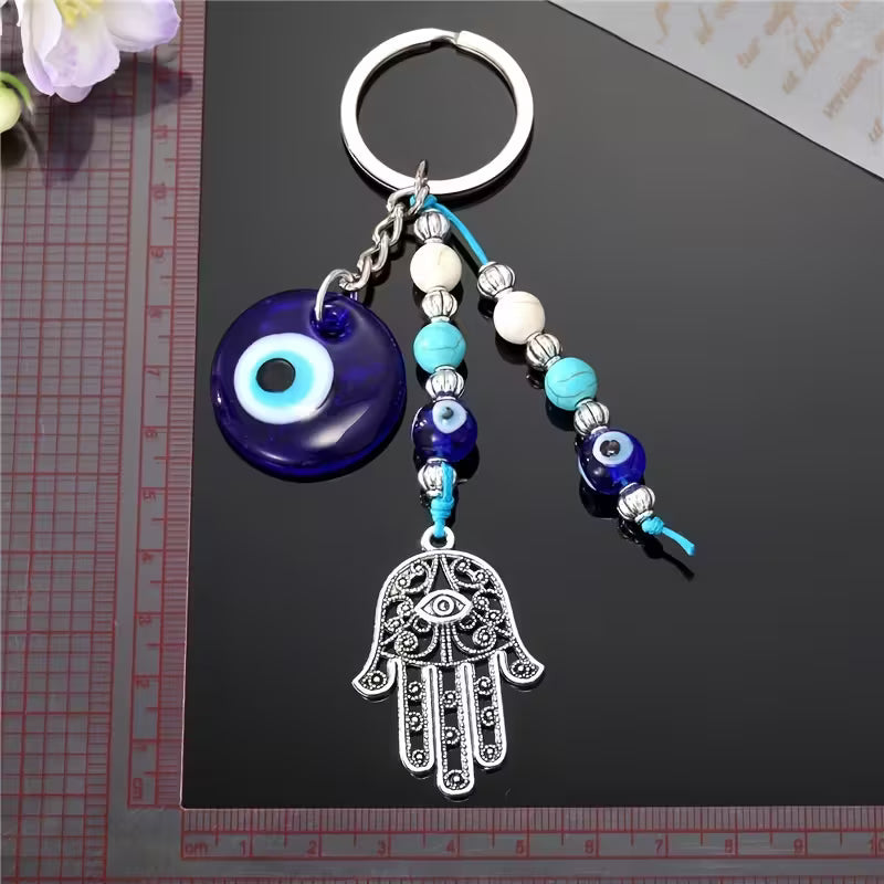 Hamsa Hand Evil Eye Bead Keychain