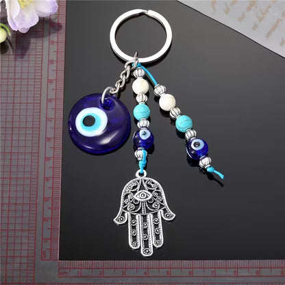 Hamsa Hand Evil Eye Bead Keychain