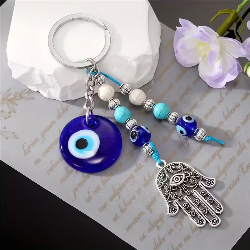Hamsa Hand Evil Eye Bead Keychain