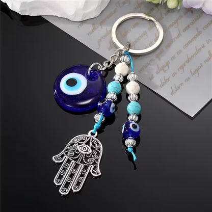 Hamsa Hand Evil Eye Bead Keychain