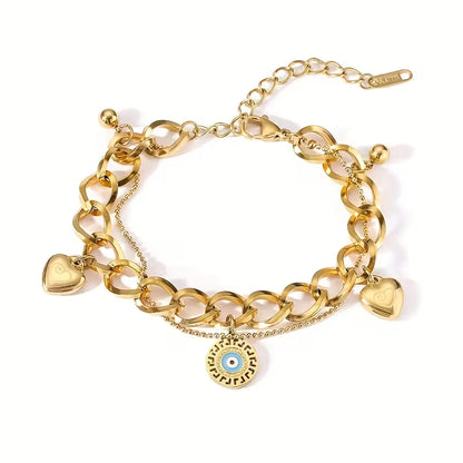 Golden Heart Chain Evil Eye Bracelet