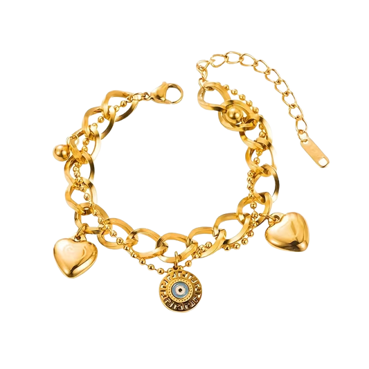 Golden Heart Chain Evil Eye Bracelet