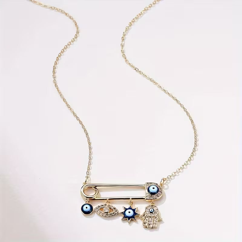 Blue Eyes & Star Bangle Motifs Pendant Necklace