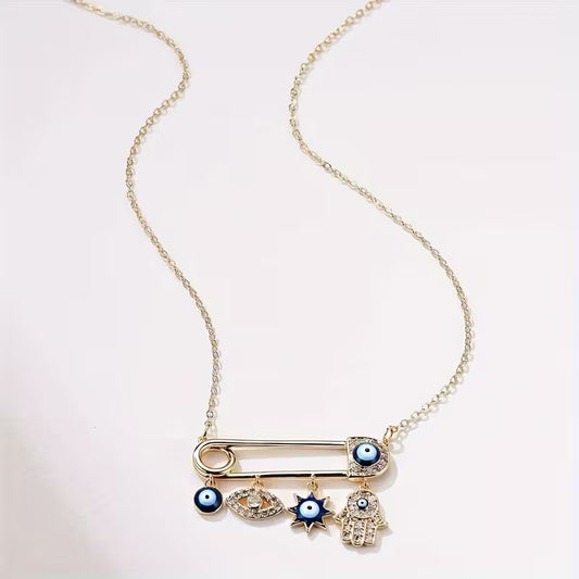 Blue Eyes & Star Bangle Motifs Pendant Necklace