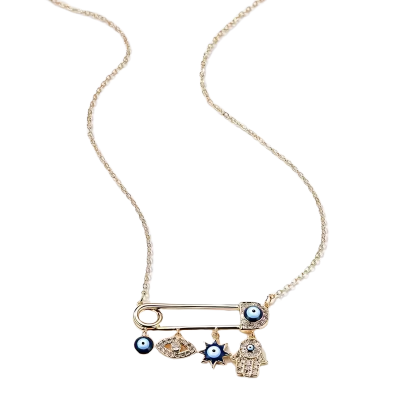 Blue Eyes & Star Bangle Motifs Pendant Necklace