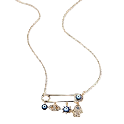 Blue Eyes & Star Bangle Motifs Pendant Necklace