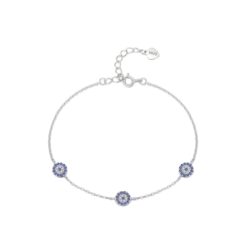 925 Sterling Silver Three Evil Eye Bracelet