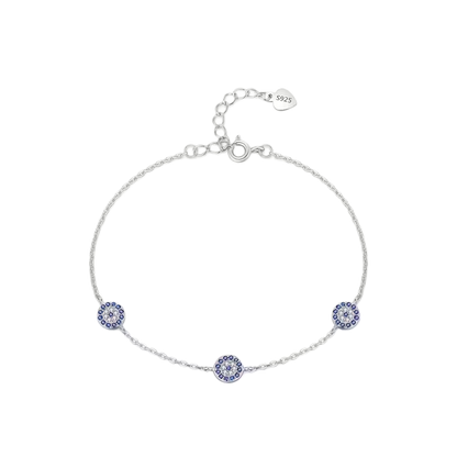 925 Sterling Silver Three Evil Eye Bracelet