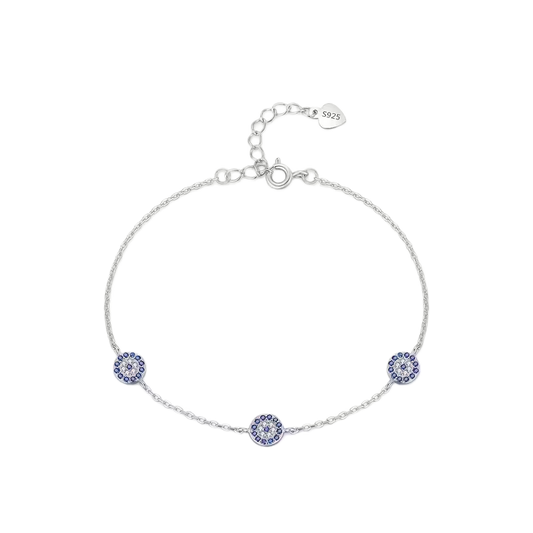 925 Sterling Silver Three Evil Eye Bracelet