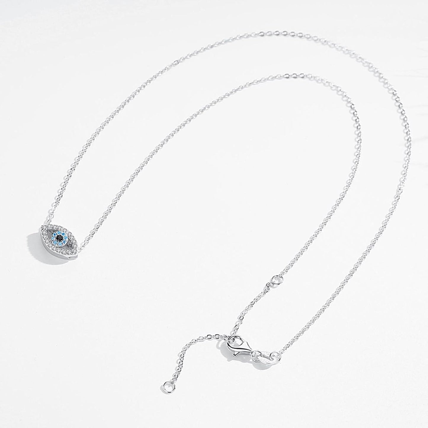 Silver Blue Rhinestone Evil Eye Pendant Necklace