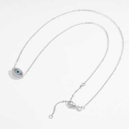 Silver Blue Rhinestone Evil Eye Pendant Necklace