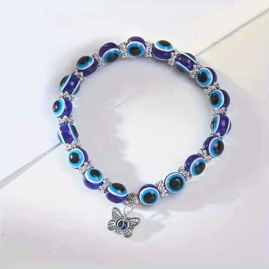 Evil Eye Elastic Beaded Pendant Anklet