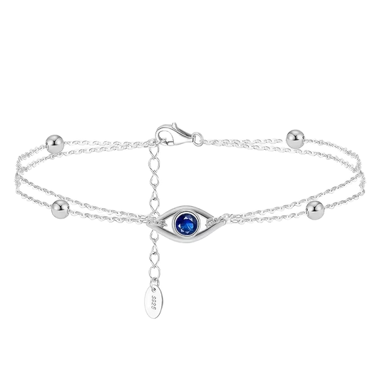 925 Sterling Silver Dual Chain Evil Eye Bracelet
