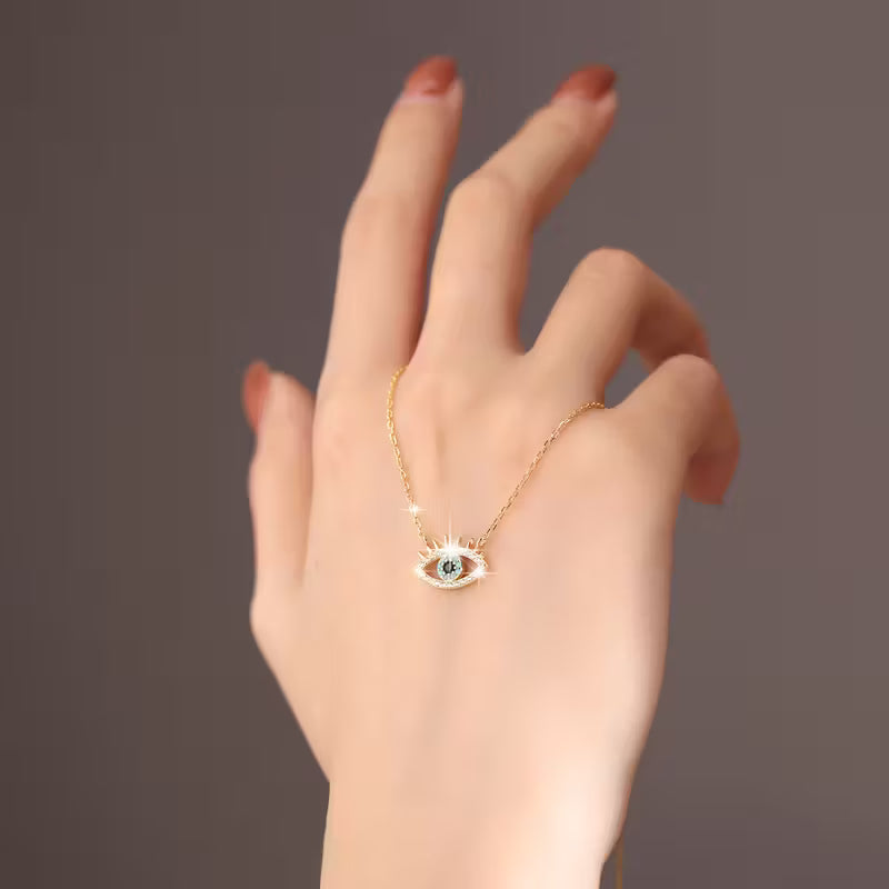 Golden Sterling Silver Evil Eye Pendant Necklace