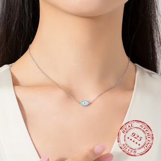 925 Sterling Silver Blue Turquoise Pendant Necklace