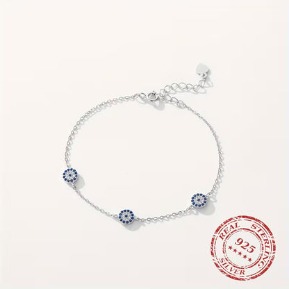 925 Sterling Silver Three Evil Eye Bracelet