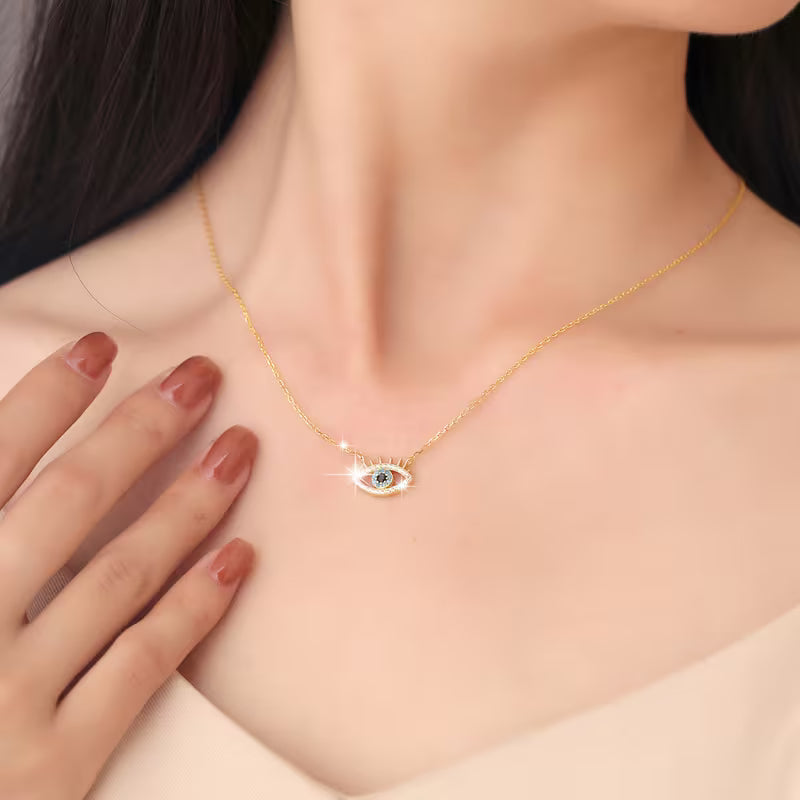 Golden Sterling Silver Evil Eye Pendant Necklace