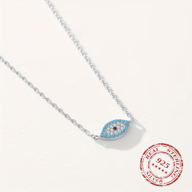 925 Sterling Silver Blue Turquoise Pendant Necklace