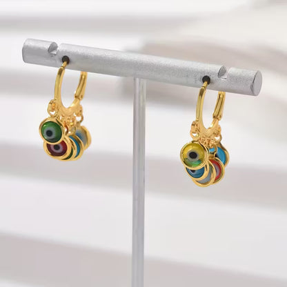 18K Golden Plated Multi Evil Eye Earrings