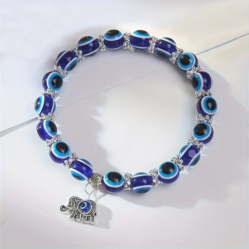 Evil Eye Elastic Beaded Pendant Anklet