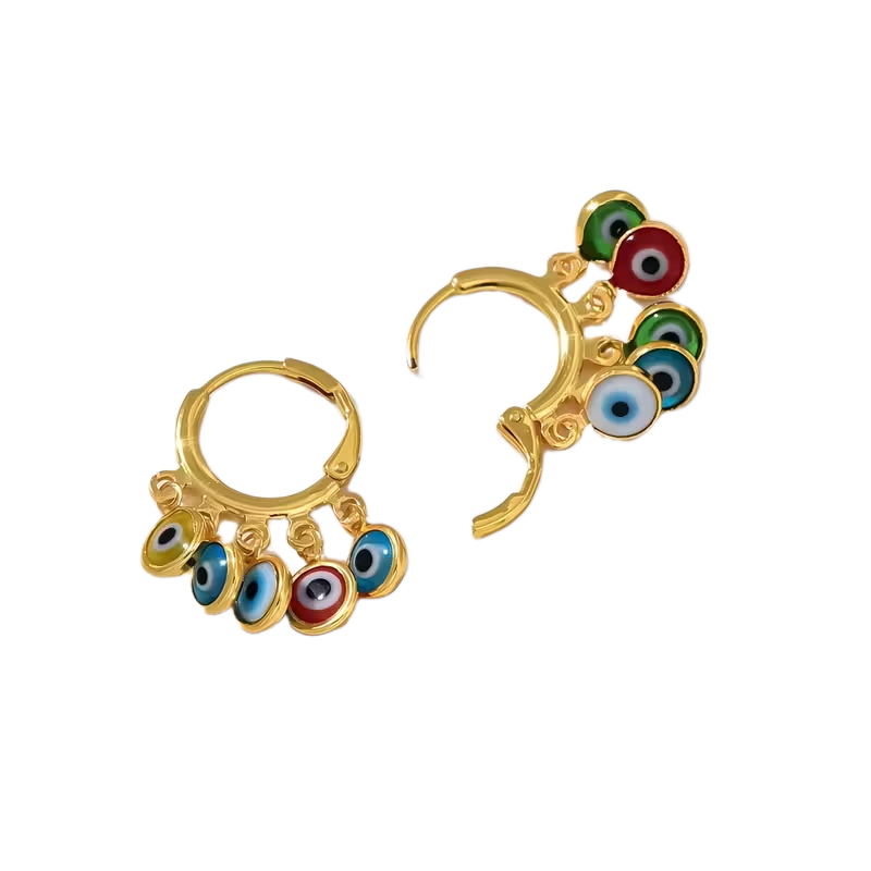 18K Golden Plated Multi Evil Eye Earrings