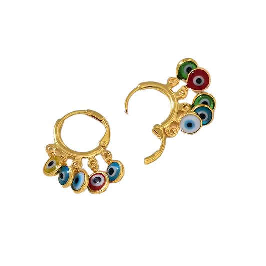 18K Golden Plated Multi Evil Eye Earrings