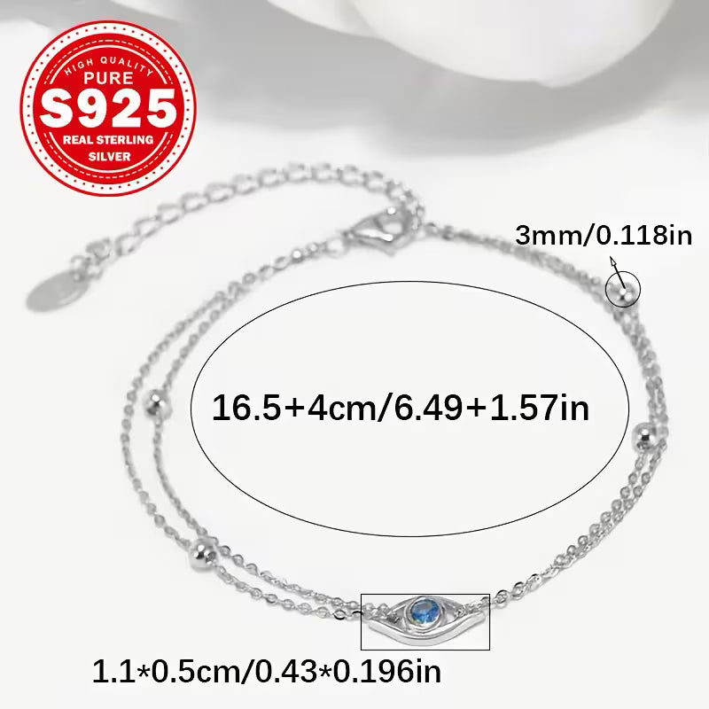 925 Sterling Silver Dual Chain Evil Eye Bracelet