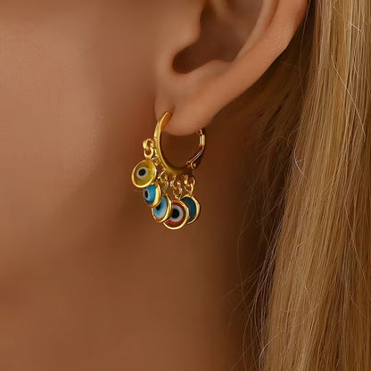 18K Golden Plated Multi Evil Eye Earrings