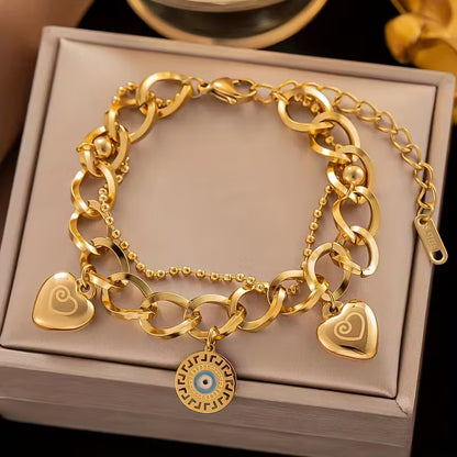 Golden Heart Chain Evil Eye Bracelet