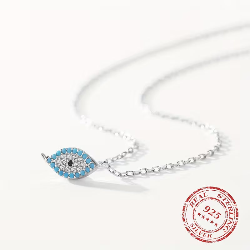 925 Sterling Silver Blue Turquoise Pendant Necklace