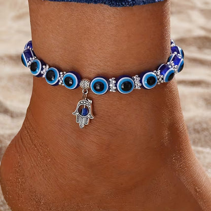 Evil Eye Elastic Beaded Pendant Anklet