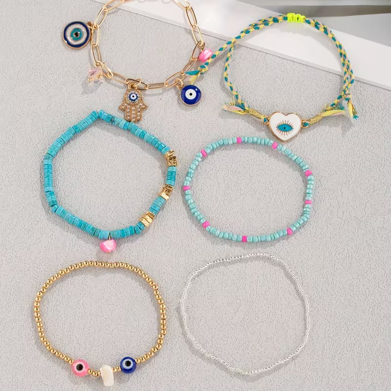 6-Piece Evil Eye Pendant Anklet