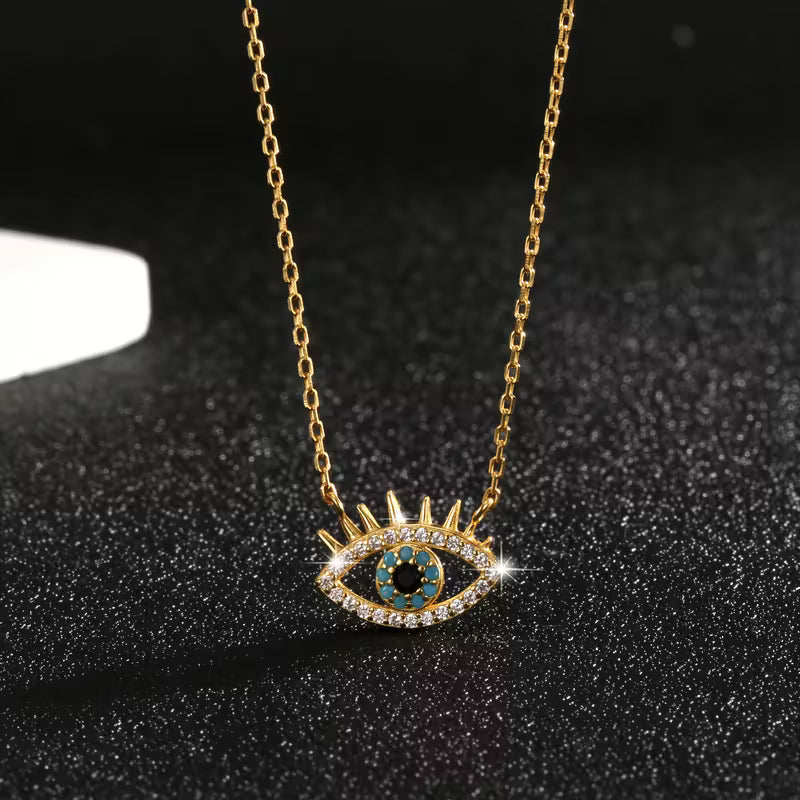 Golden Sterling Silver Evil Eye Pendant Necklace