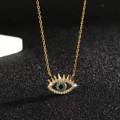 Golden Sterling Silver Evil Eye Pendant Necklace