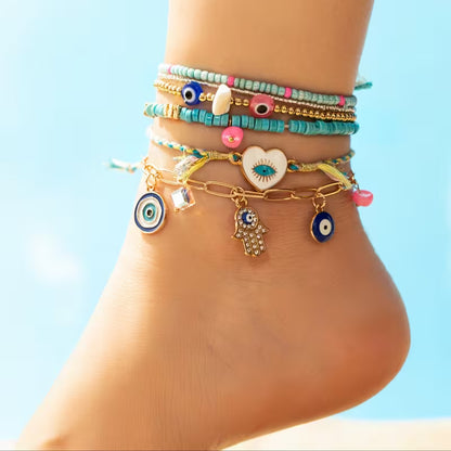 6-Piece Evil Eye Pendant Anklet
