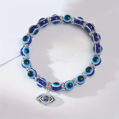 Evil Eye Elastic Beaded Pendant Anklet