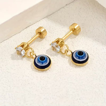 Gold Plated Evil Eye Pendant Earrings