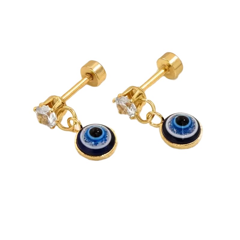 Gold Plated Evil Eye Pendant Earrings