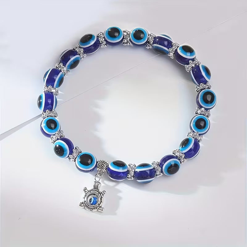 Evil Eye Elastic Beaded Pendant Anklet