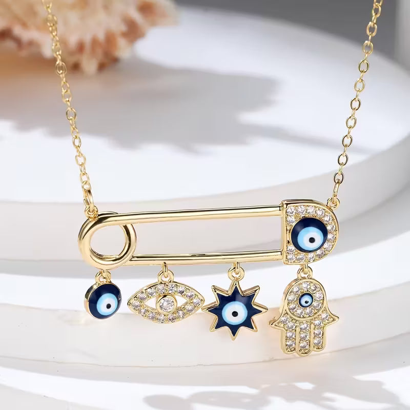Blue Eyes & Star Bangle Motifs Pendant Necklace