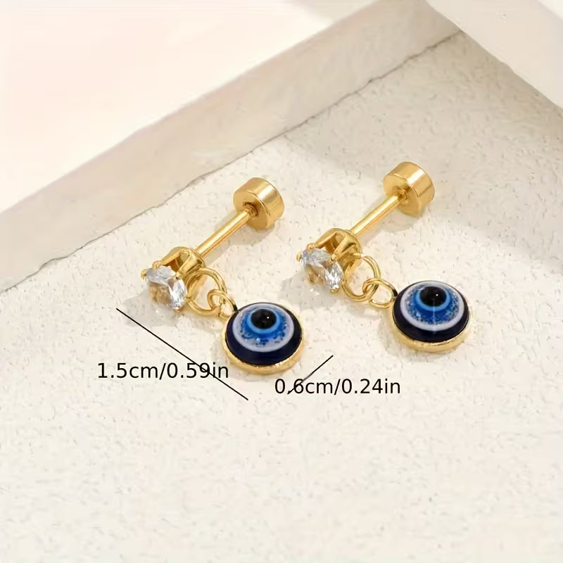 Gold Plated Evil Eye Pendant Earrings
