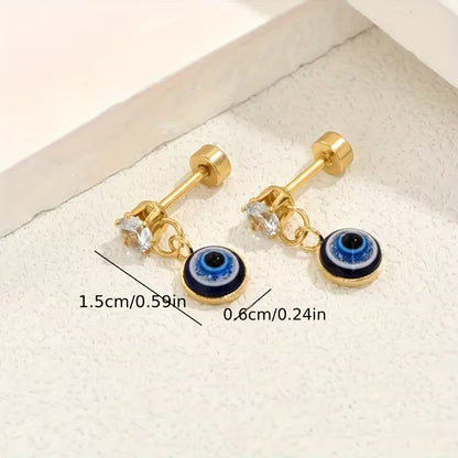 Gold Plated Evil Eye Pendant Earrings